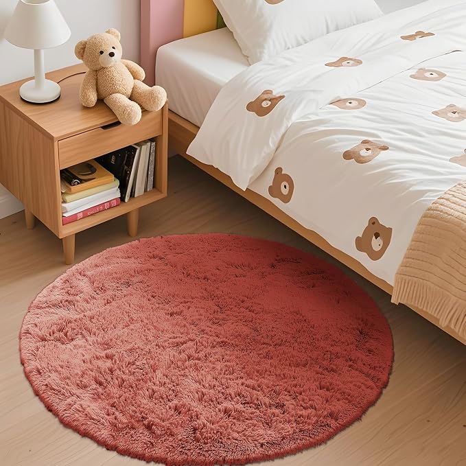 OLANLY Rust Red Round Rugs for Bedroom - Image 3
