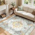 Area Rugs 4'x6' Washable Non-Slip, Floral Vintage Distress Print Pattern by RELEANY