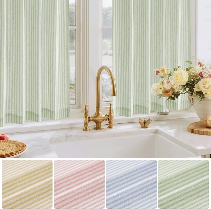 RYB HOME Linen Kitchen Striped Curtains - Image 6