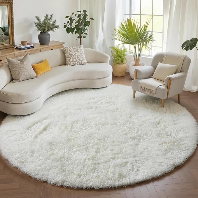 ONASAR Cream White Round Area Rugs 6ft, Fluffy Soft Bedroom Circle Rug Floor Mat by ONASAR