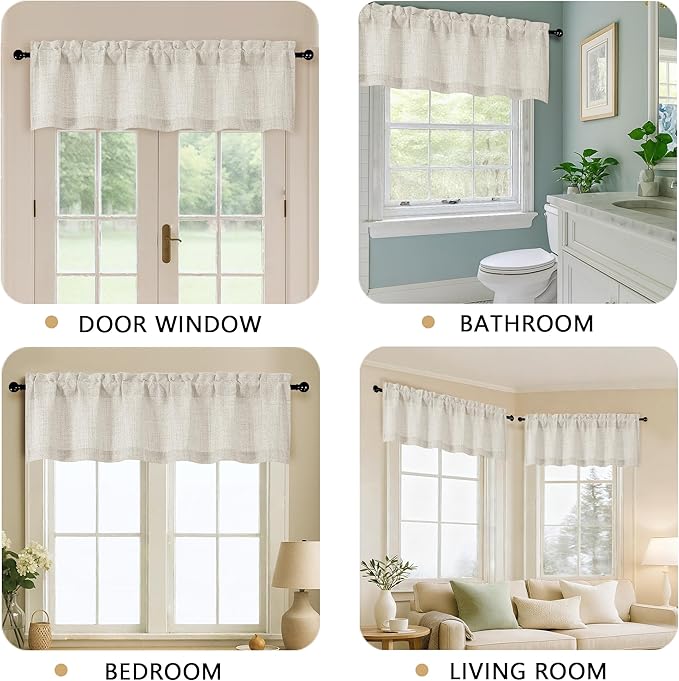 OVZME Natural Valance for Windows, Light Filtering Faux Linen Textured Small - Image 5