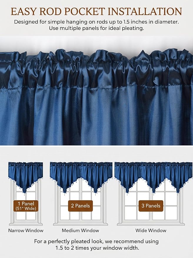 Molaxhome Swag Curtain 51 inch Length Rod Pocket Scalloped Curtain Valance - Image 7