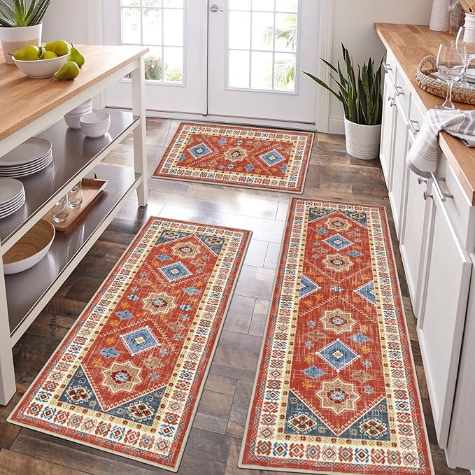 HEBE Boho Kitchen Rug Sets 3 Piece by HEBE