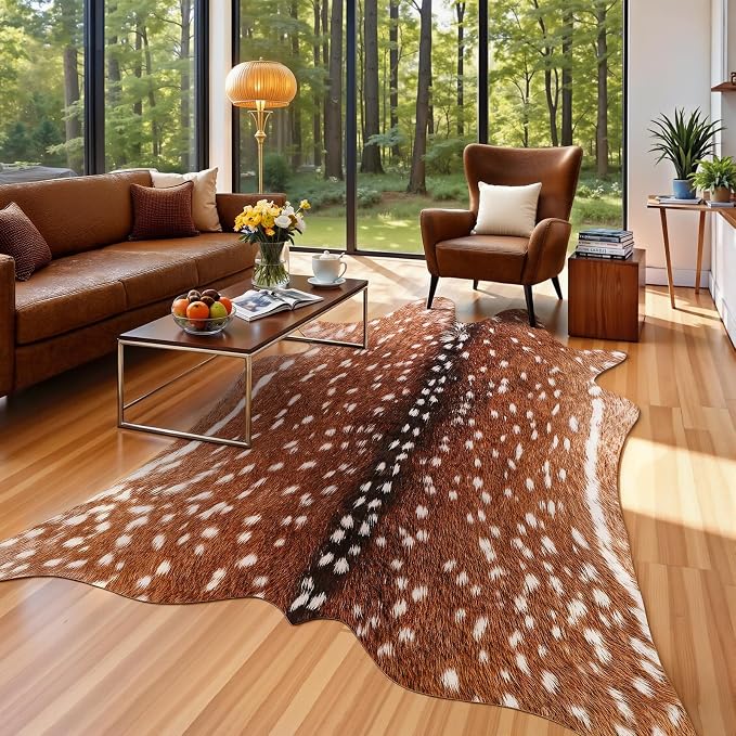 AROGAN Premium Deer Print Rug 4.6x5.2 Feet, Machine Washable Faux Fur Rug by AROGANAREARUG