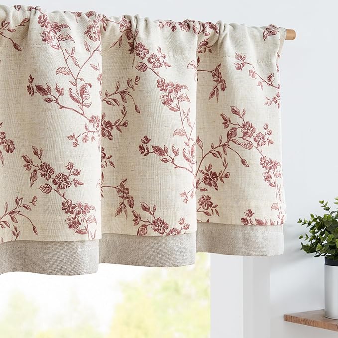 jinchan Linen Valance Curtains for Windows 16 Inch Christmas Decorations Floral by JINCHAN