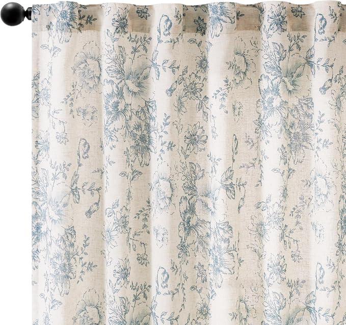 jinchan Linen Blend Curtain Floral Curtains - Image 8