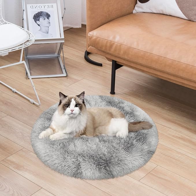 Tie Dye Grey Round Rugs Small 2x2 ft Fluffy Circle Rug Furry Carpet Shaggy - Image 5