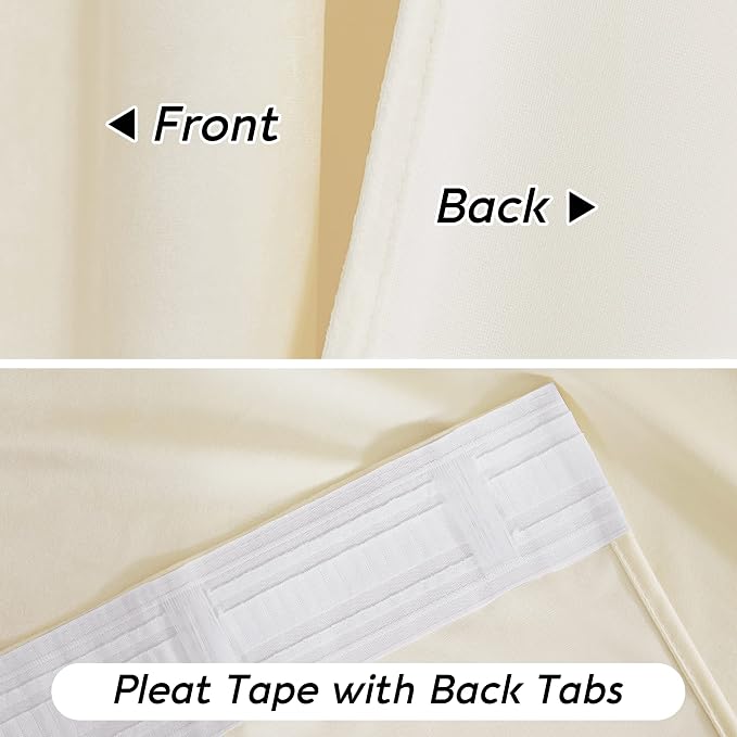RYB HOME Cream Velvet Curtains 84 inch, Light Dimming White Window Curtains - Image 7