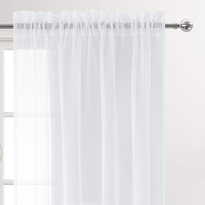 DWCN White Sheer Curtains Semi Transparent Voile Rod Pocket Curtains - Image 2