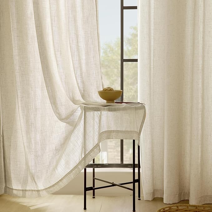 Faux Linen Beige Curtains 102 inches Long - Image 4