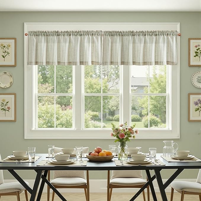 jinchan Valance Curtain Linen Textured Striped Window Curtain - Image 4
