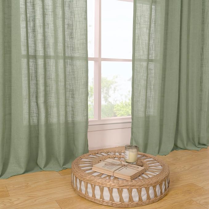 LAMIT Sage Green Linen Sheer Curtains 84 inch - Image 9