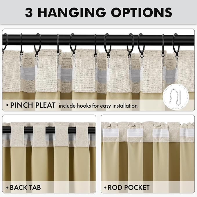 MIULEE 100% Blackout Linen Curtains 42 x 63 Inch Light Ivory 2 Panels | Thermal - Image 5