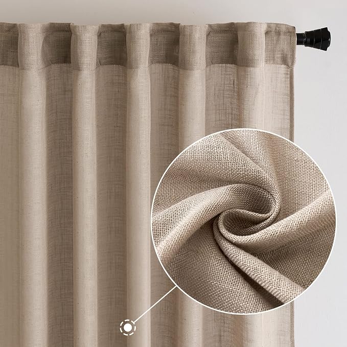 MIULEE Taupe Linen Curtains 72 Inch Length 2 Panels - Image 2