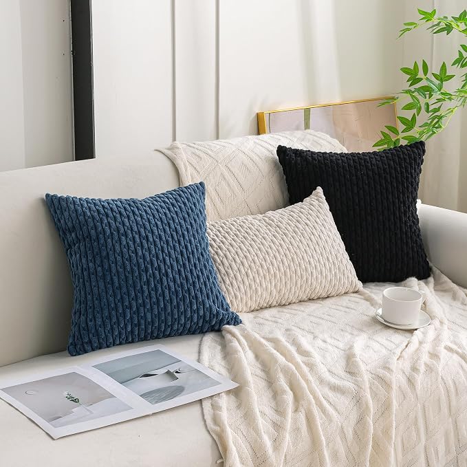 Set of 4 Black Decorative Throw Pillow Covers 12x20 Inch Corduroy Pillow Covers - Image 3
