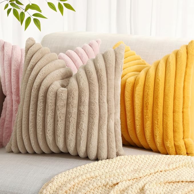 decorUhome Summer Cozy Faux Fur Throw Pillow Covers 22x22 Set of 2 Decorative - Image 6