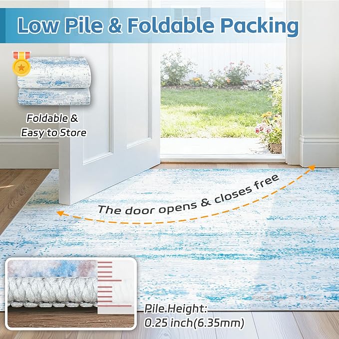 6x9 Washable Area Rug for Living Room Bedroom: Non-Slip Modern Light Blue | - Image 7