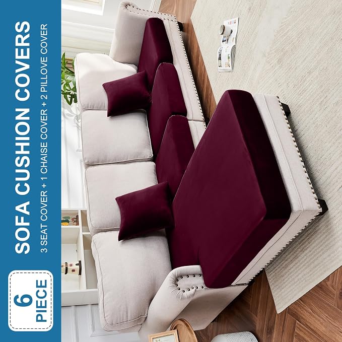 Couch Cover 4-Piece Elastic Velvet Couch Cushion Covers & Chaise Slipcovers - Image 3