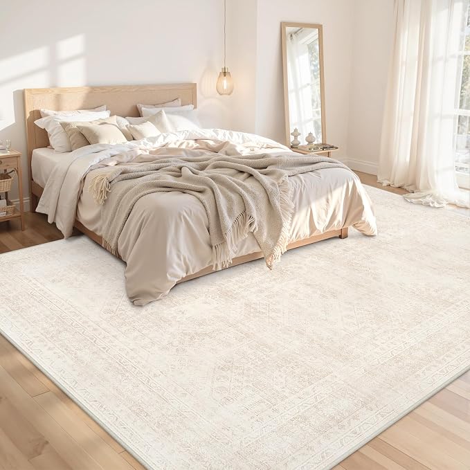 8x10 Area Rugs for Living Room: Vintage Boho Neutral Washable Rug Indoor Soft - Image 2