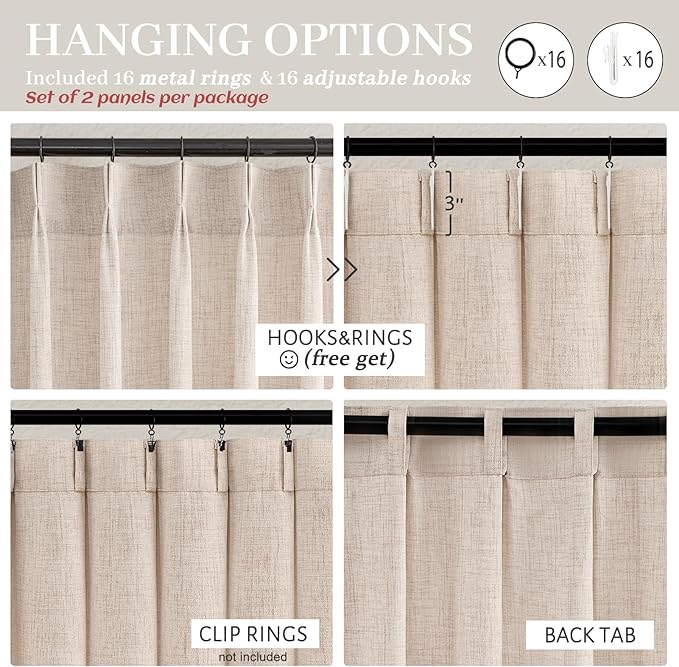 PleatedDrapes Textured Semi Sheer Burlap Curtains 84 Inches Long, Neutral - Image 4
