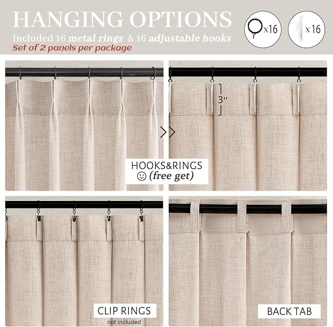 Unique Thick Natural Linen Pleat 86 Inch Curtains 2 Panels Set - Image 5