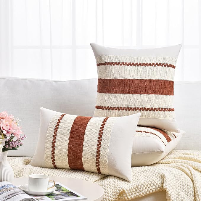 Fancy Homi Set of 1 Rust Boho Long Lumbar Decorative Throw Pillow Cover 12x20 - Image 6