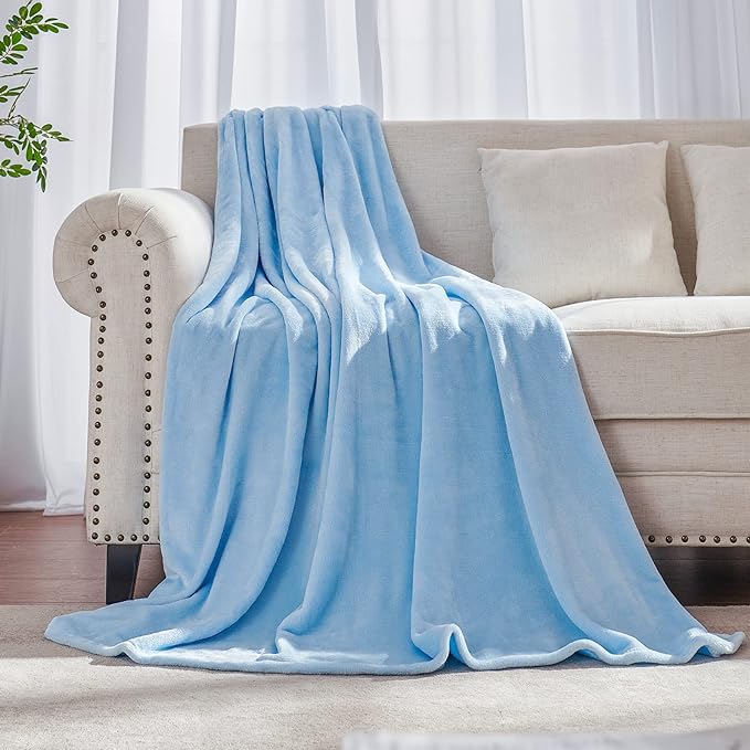 JIAHANNHA Flannel Fleece Ice Blue Blanket Throw Size, Light Blue Throw Blanket by JIAHANNHA