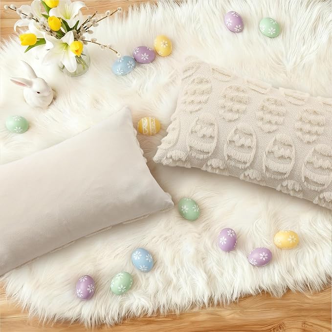 decorUhome Easter Beige Egg Pillow Covers 12x20 Inch Set of 2, Soft Plush Faux - Image 6