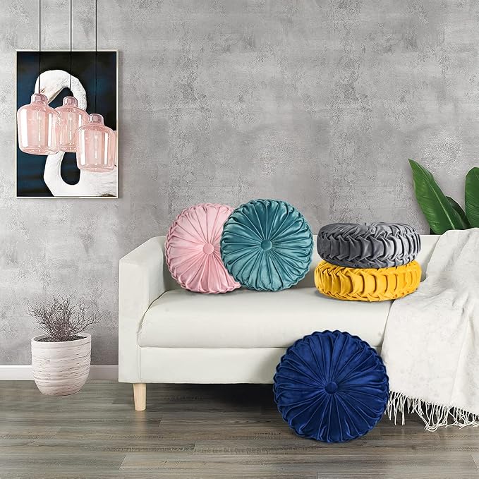 HIG Set of 2 Decorative Round Pleated Throw Pillows, Classy Accent Pumpkin - Image 7