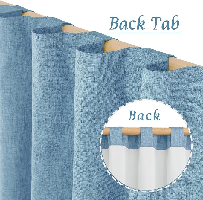 100% Blackout Blue Linen Curtains 63 Inches 2 Panels, 52 x 63 Inch | Room - Image 6