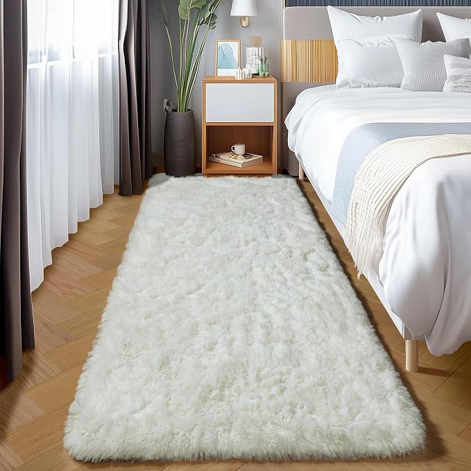 ONASAR Cream White Runner Rugs for Bedroom Living Room, Ivory Fluffy 2x6 by ONASAR