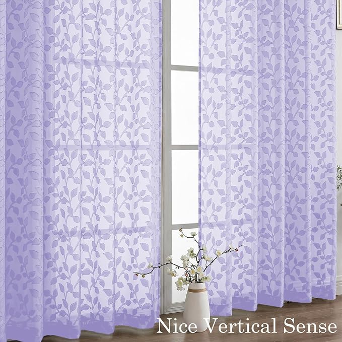 Chyhomenyc Light Purple Sheer Curtains 30 Inch Length, Light Filtering Leaf - Image 9