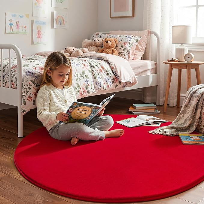 Amearea Red Round Area Rugs 5ft Washable Circle Rugs - Image 4