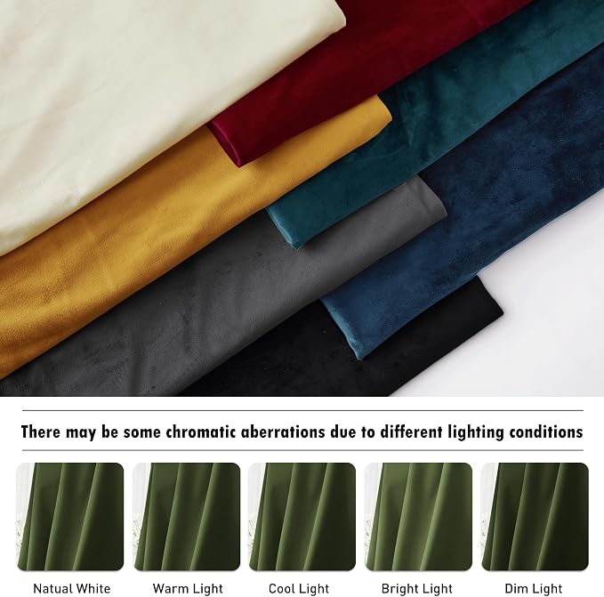 RYB HOME Olive Green Velvet Curtains - Image 7