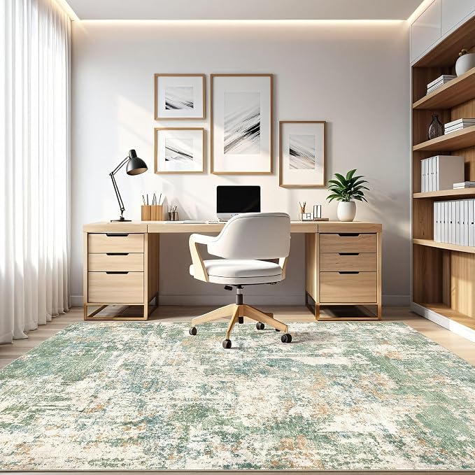 LOONGRUG 5x8 Area Rug Washable Neutral Modern Living Room Rugs Green | Abstract - Image 8