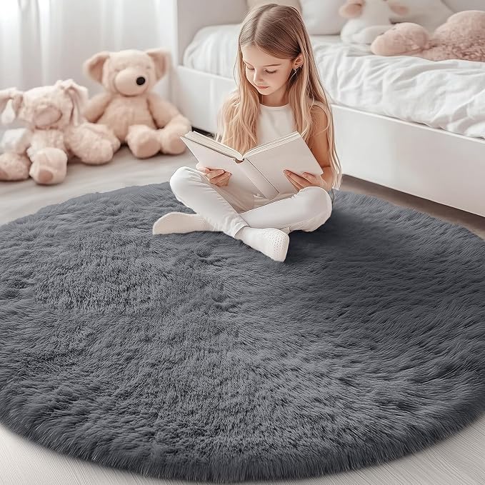 OLANLY Grey Round Rugs for Bedroom by OLANLY
