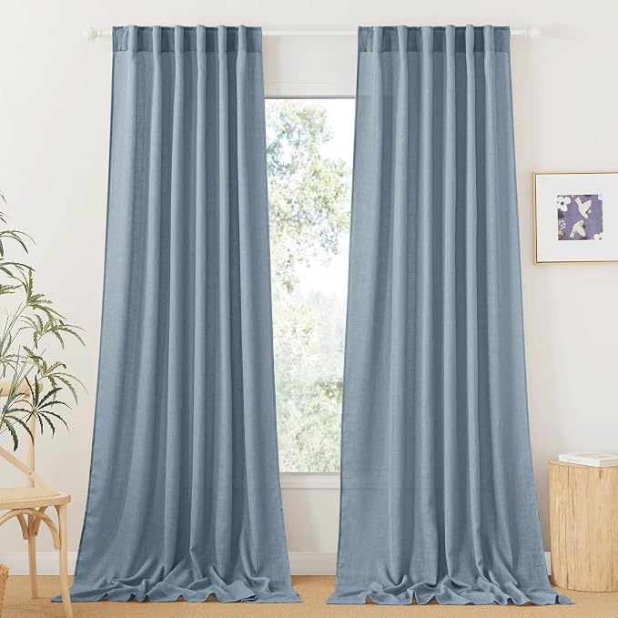 RYB HOME Linen Curtains 120 inches Long, Extra Long Floor Sweeping Semi Sheer by RYBHOME