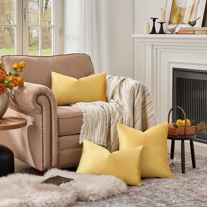 GIGIZAZA Yellow Velvet 20x12 Lumbar Decorative Throw Pillow Covers - Image 3