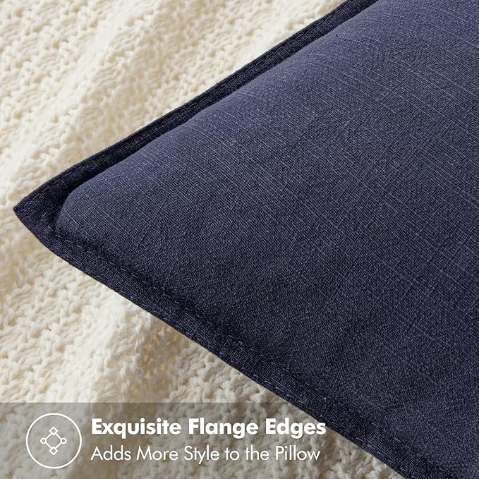 MIULEE Decorative Linen Euro Sham Pillow Covers 24x24 Navy ​Boho Farmhouse​ - Image 2