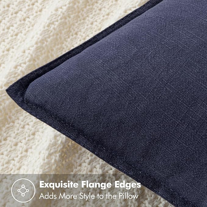 MIULEE Decorative Linen Pillow Covers 20x20 Inch Navy ​Boho Farmhouse​ ​Neutral - Image 2