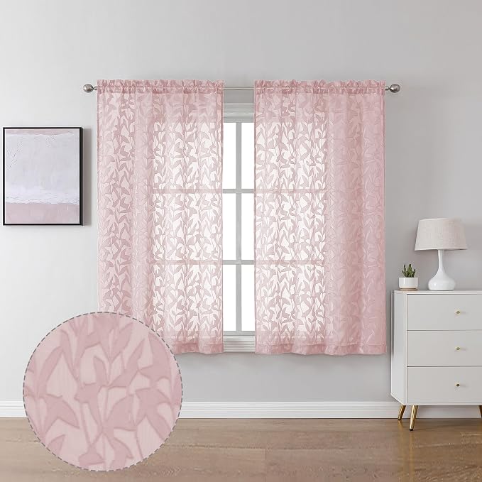 Lecloud Leia Clip Textured Sheer Blush Curtains 45 Inch Length 2 Panels by Lecloud