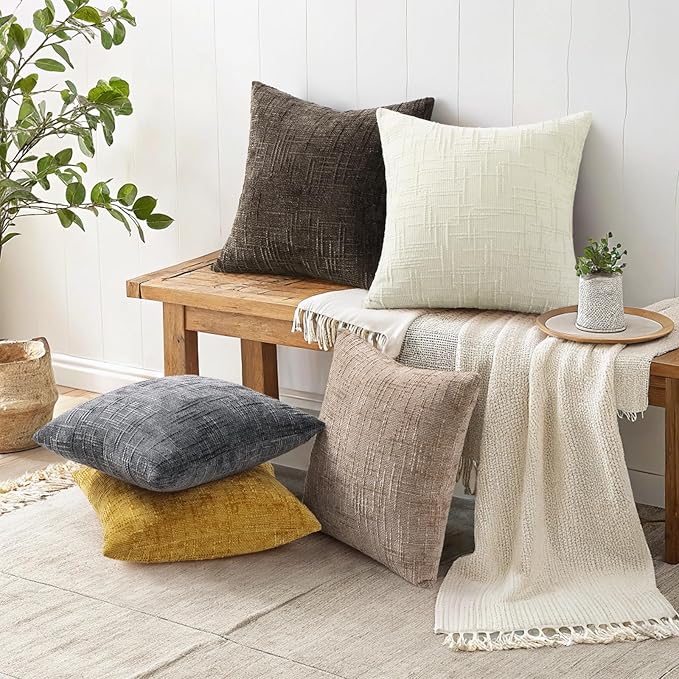 decorUhome Dark Grey Chenille Euro Sham Throw Pillow Covers 26x26 Set of 2 - Image 6