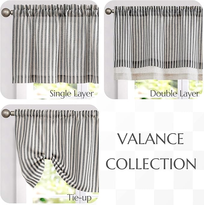 jinchan Linen Valance Curtain Striped Small Window Curtain Double Layer Light - Image 8