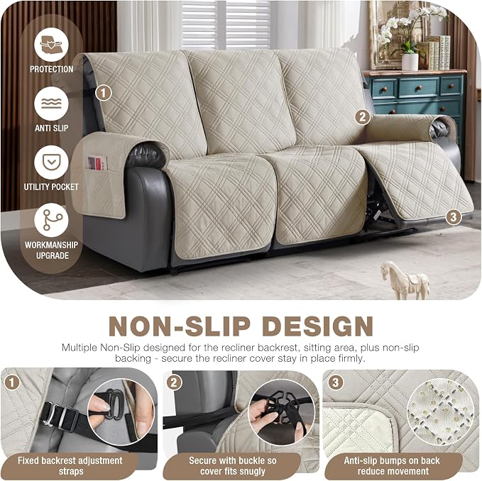 TAOCOCO 100% Waterproof Recliner Sofa Covers 3 Seater Split Couch Covers - Image 4