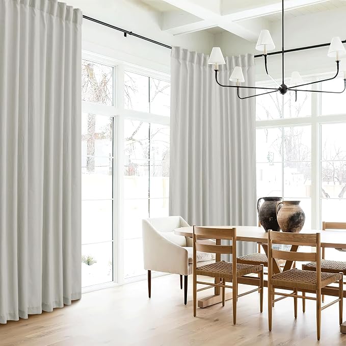 RYB HOME Grey Linen Sheer Curtains & Drapes, Back Tab 95 inches Easy Sliding - Image 4