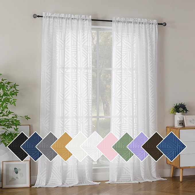 Simplebrand Semi Sheer White Curtains 96 Inches Long 2 Panels, Light Filtering by Simplebrand