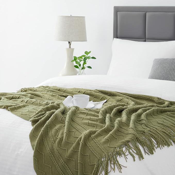 BOURINA Dark Olive Throw Blanket 50x60 Inches Throw Textured Solid Soft Sofa - Image 6