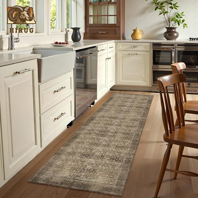 Washable Area Rug 2'6'' x 8' Vintage Traditional Persian Mat - Image 4