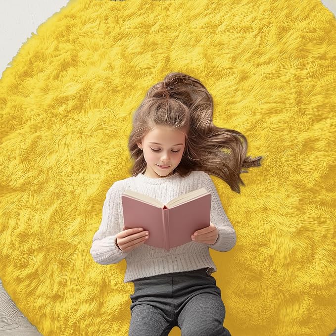 OLANLY Yellow Round Rugs for Bedroom by OLANLY