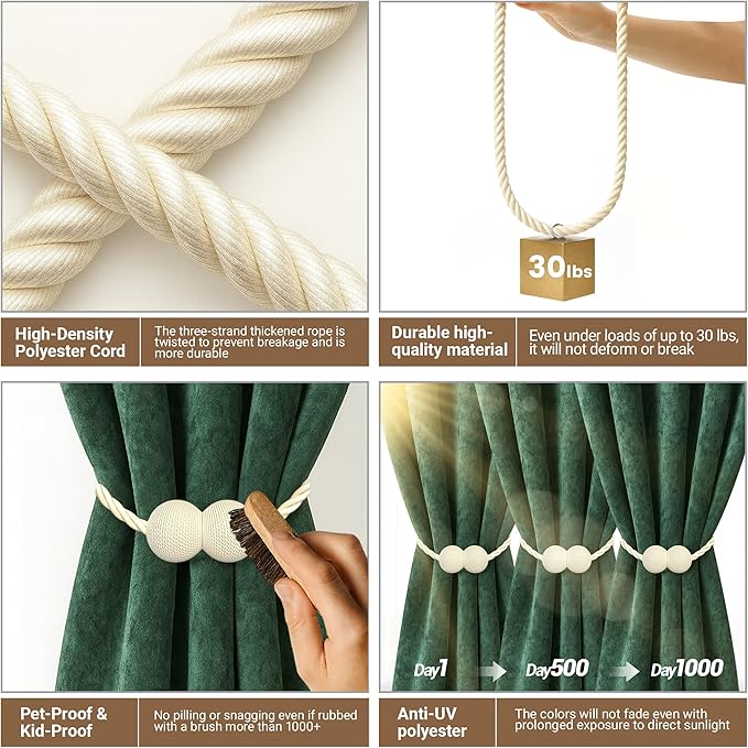 Hion Magnetic Curtain Tiebacks Beige 2pcs, Curtain Tiebacks Buckles Holdbacks - Image 3